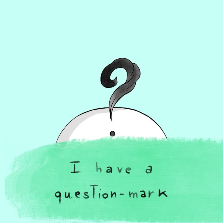 vignette 1 of "who?" spiritual comic: "I have a question mark"