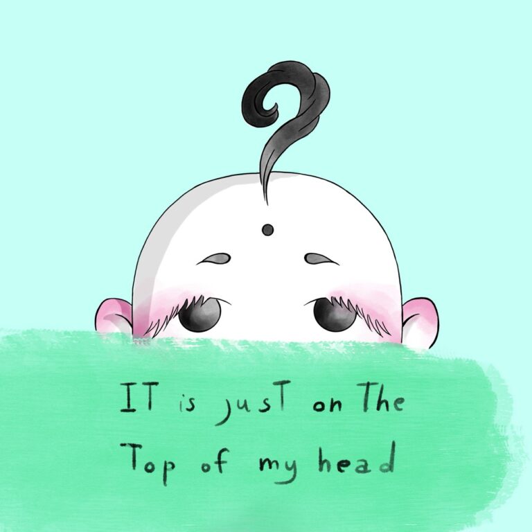 vignette 2 of "who?" spiritual comic: "It is just on the top of my head"